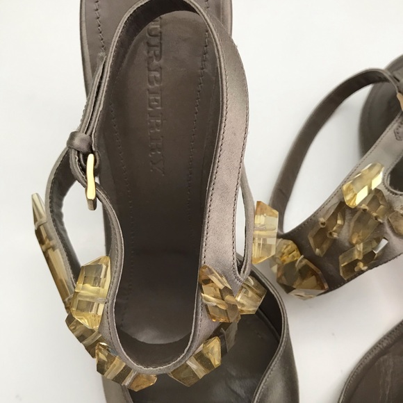 Burberry Citrine Crystal Satin Peep Toe Heels 41 - Picture 16 of 16